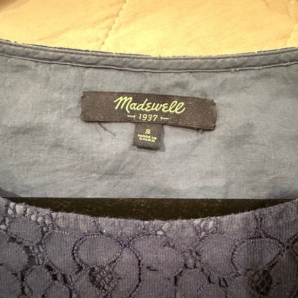 Madewell Navy Blue Lace Short Sleeve Blouse Top Scalloped Hem Size Small - Picture 8 of 16
